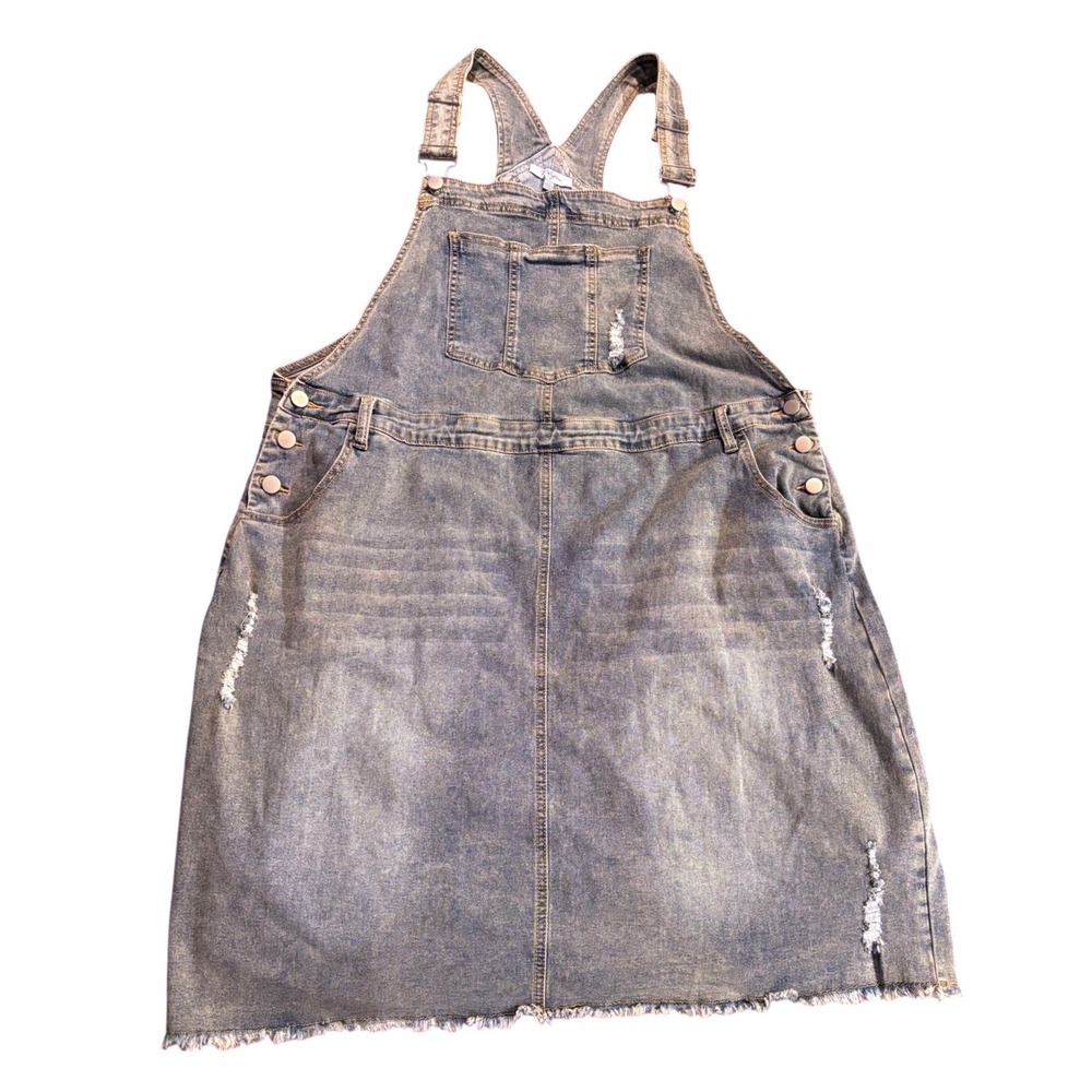 Polagram Womens Distressed Denim Overall Dress Blue 2XL PSK5206-X